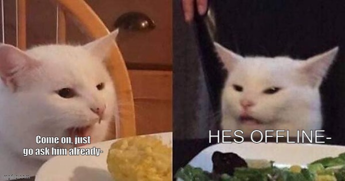 Me rn : | HES OFFLINE-; Come on, just go ask him already- | made w/ Imgflip meme maker