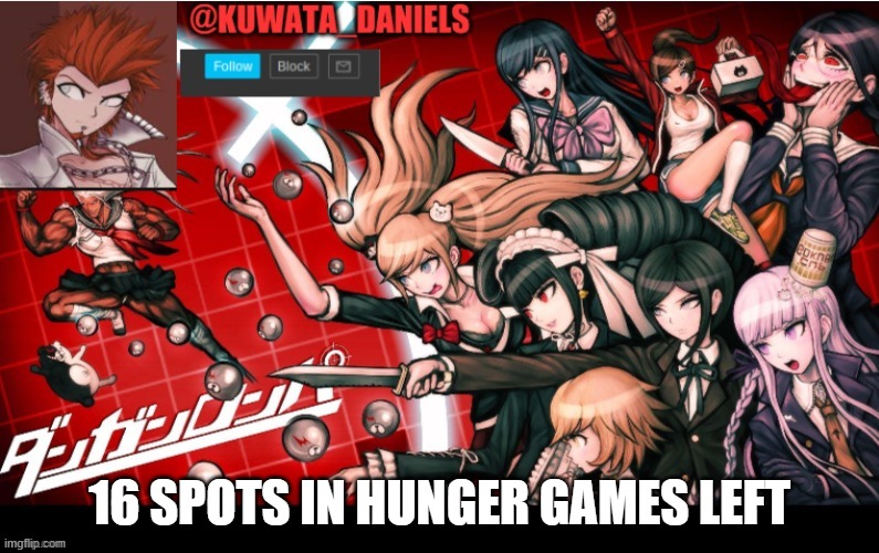 16 SPOTS IN HUNGER GAMES LEFT | made w/ Imgflip meme maker