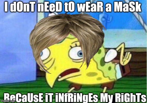 I dOnT nEeD tO wEaR a MaSk; BeCaUsE iT iNfRiNgEs My RiGhTs | made w/ Imgflip meme maker