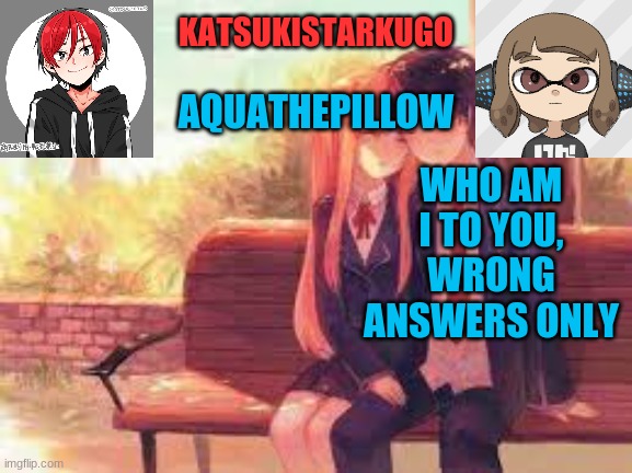 KatsukiStarkugoXAquathepillow | WHO AM I TO YOU, WRONG ANSWERS ONLY | image tagged in katsukistarkugoxaquathepillow | made w/ Imgflip meme maker