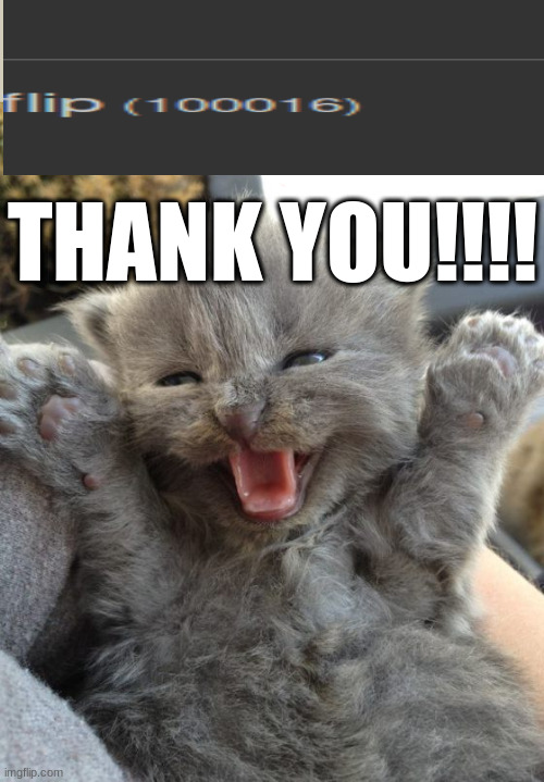 Thanks for 100,000 points | THANK YOU!!!! | image tagged in yay kitty,thanks | made w/ Imgflip meme maker