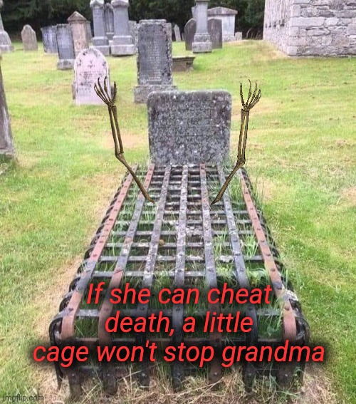 If she can cheat death, a little cage won't stop grandma | made w/ Imgflip meme maker