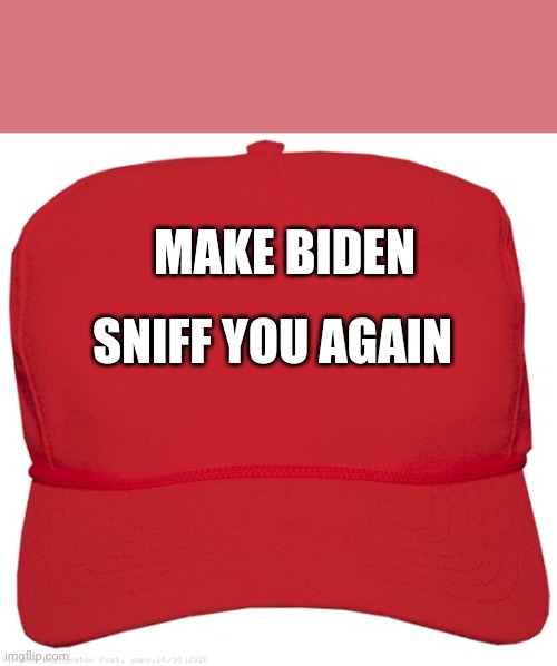 blank red MAGA hat | MAKE BIDEN SNIFF YOU AGAIN | image tagged in blank red maga hat | made w/ Imgflip meme maker