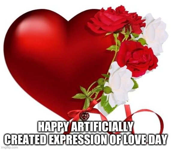 Valentines Day | HAPPY ARTIFICIALLY CREATED EXPRESSION OF LOVE DAY | image tagged in love you | made w/ Imgflip meme maker