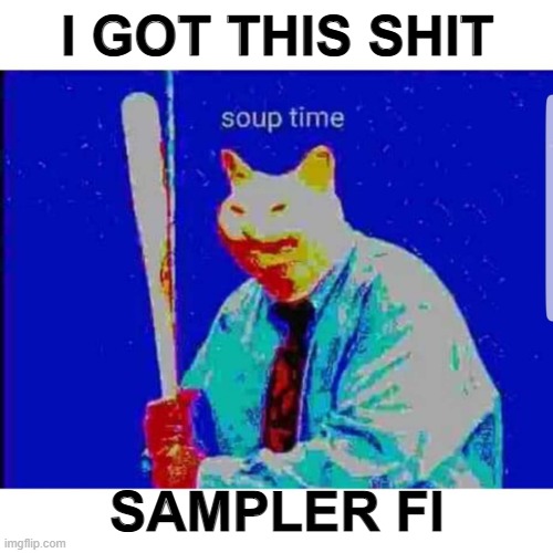 Sampler fi! | I GOT THIS SHIT; SAMPLER FI | image tagged in soup time cat | made w/ Imgflip meme maker