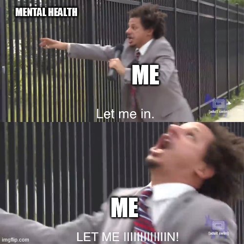 Mental health wuts that |  MENTAL HEALTH; ME; ME | image tagged in let me in | made w/ Imgflip meme maker