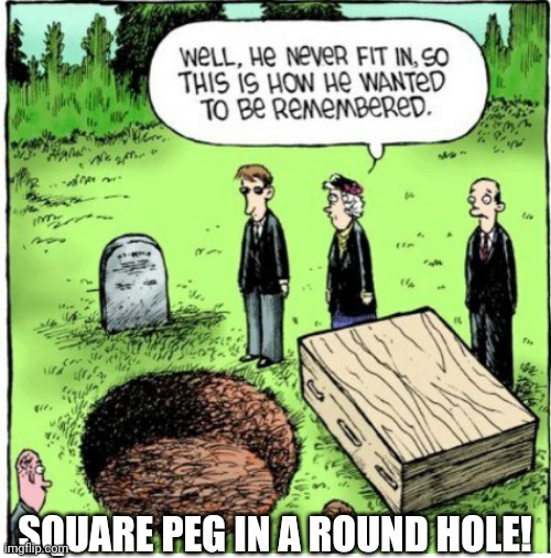 SQUARE PEG IN A ROUND HOLE! | image tagged in sad times | made w/ Imgflip meme maker