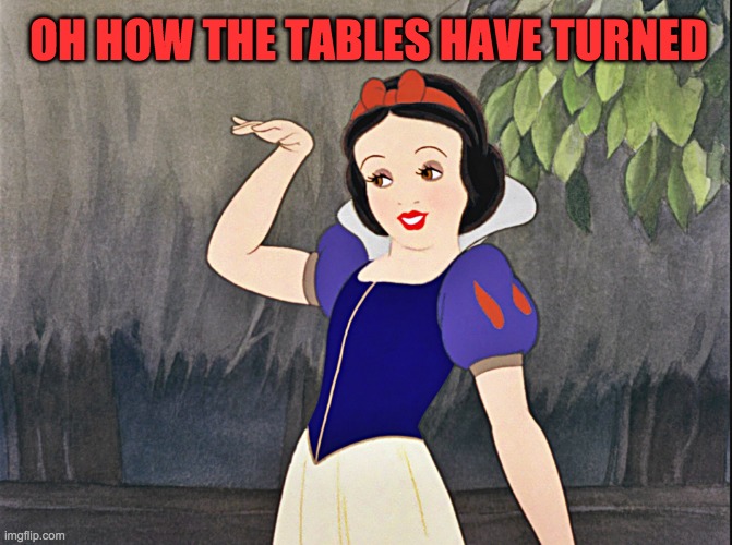 snow white wave | OH HOW THE TABLES HAVE TURNED | image tagged in snow white wave | made w/ Imgflip meme maker