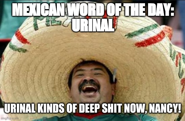 mexican word of the day | MEXICAN WORD OF THE DAY:
URINAL; URINAL KINDS OF DEEP SHIT NOW, NANCY! | image tagged in mexican word of the day | made w/ Imgflip meme maker