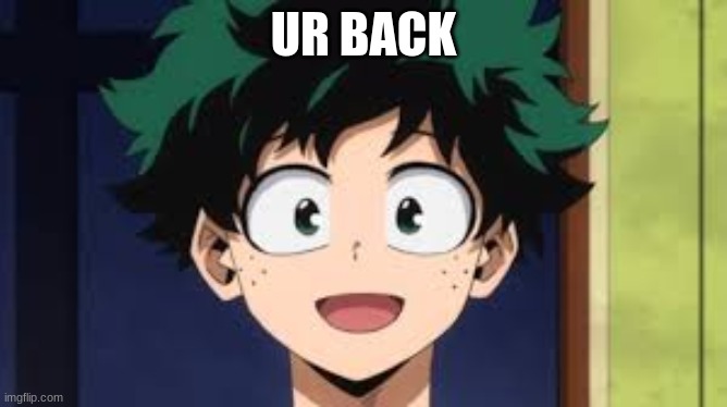 Deku happy | UR BACK | image tagged in deku happy | made w/ Imgflip meme maker