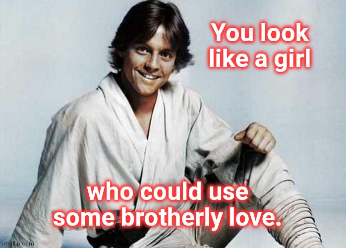 Kinky Pickup Lines weekend | You look like a girl; who could use some brotherly love. | image tagged in sexy luke skywalker,theme weekend,kinky pickup lines,humor,star wars | made w/ Imgflip meme maker