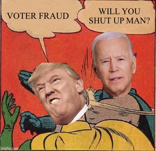 Just shut up trump you know nothing | VOTER FRAUD; WILL YOU SHUT UP MAN? | image tagged in memes,batman slapping robin | made w/ Imgflip meme maker