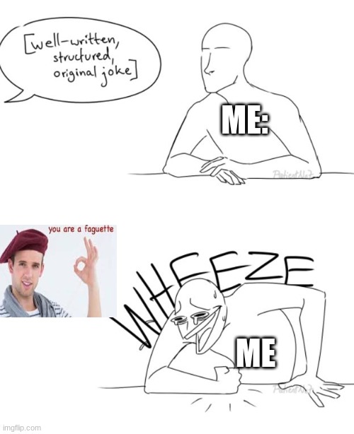 Wheeze | ME:; ME | image tagged in wheeze | made w/ Imgflip meme maker