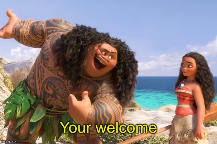 Moana Maui You're Welcome | Your welcome | image tagged in moana maui you're welcome | made w/ Imgflip meme maker