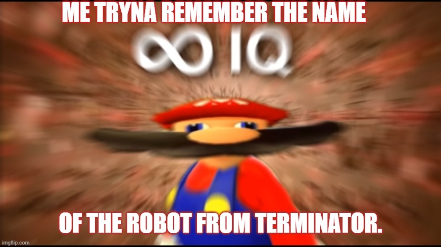 Infinity IQ Mario | ME TRYNA REMEMBER THE NAME; OF THE ROBOT FROM TERMINATOR. | image tagged in infinity iq mario | made w/ Imgflip meme maker