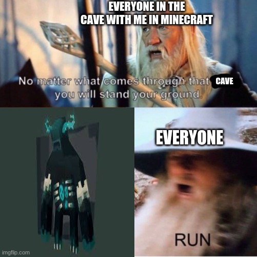 chug that invs and run | EVERYONE IN THE CAVE WITH ME IN MINECRAFT; CAVE; EVERYONE | image tagged in so true memes | made w/ Imgflip meme maker