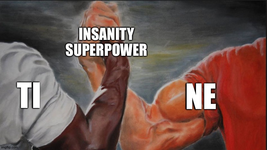 Black White Arms | INSANITY SUPERPOWER; TI; NE | image tagged in black white arms,INTP | made w/ Imgflip meme maker