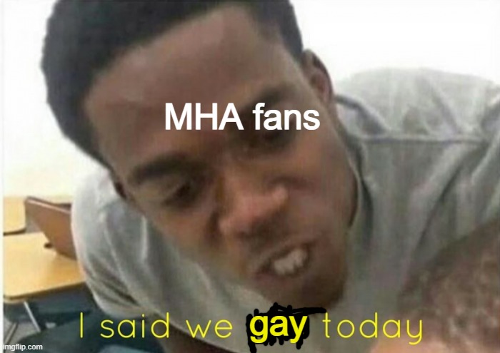 i said we ____ today | MHA fans gay | image tagged in i said we ____ today | made w/ Imgflip meme maker