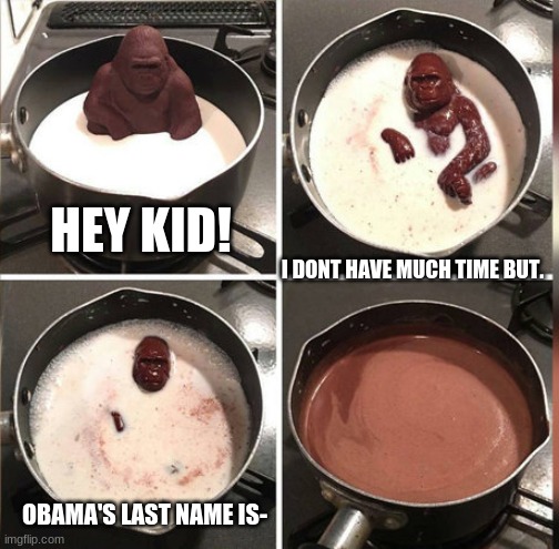 lol | HEY KID! I DONT HAVE MUCH TIME BUT. OBAMA'S LAST NAME IS- | image tagged in hey kid i don't have much time,obama,fun | made w/ Imgflip meme maker