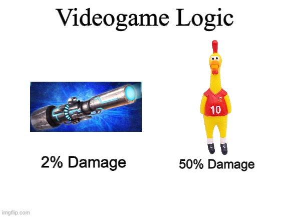 Videogame Logic Be Like: | Videogame Logic; 2% Damage; 50% Damage | image tagged in logic | made w/ Imgflip meme maker