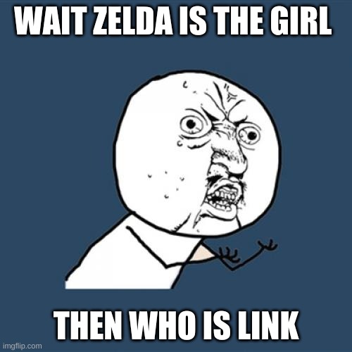 wait I- what who how? | WAIT ZELDA IS THE GIRL; THEN WHO IS LINK | image tagged in memes,y u no | made w/ Imgflip meme maker