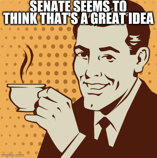 Open seaon on insurrection? | SENATE SEEMS TO THINK THAT'S A GREAT IDEA | image tagged in mug approval | made w/ Imgflip meme maker