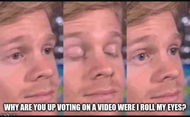 Blinking guy | WHY ARE YOU UP VOTING ON A VIDEO WERE I ROLL MY EYES? | image tagged in blinking guy | made w/ Imgflip meme maker
