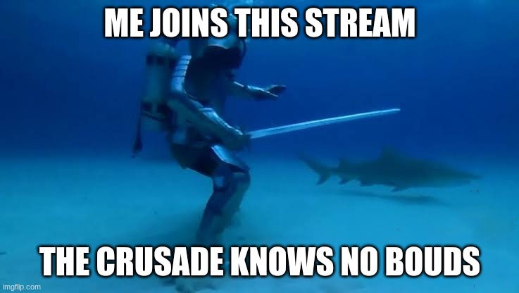 The Crusade Knows no bounds | ME JOINS THIS STREAM; THE CRUSADE KNOWS NO BOUDS | image tagged in the crusade knows no bounds | made w/ Imgflip meme maker