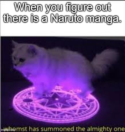 It is true do | When you figure out there is a Naruto manga. | image tagged in whomst has summoned the almighty one,naruto shippuden | made w/ Imgflip meme maker