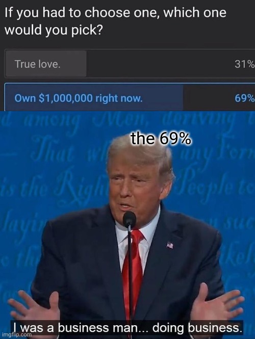 lol | the 69% | image tagged in i was a businessman doing business | made w/ Imgflip meme maker