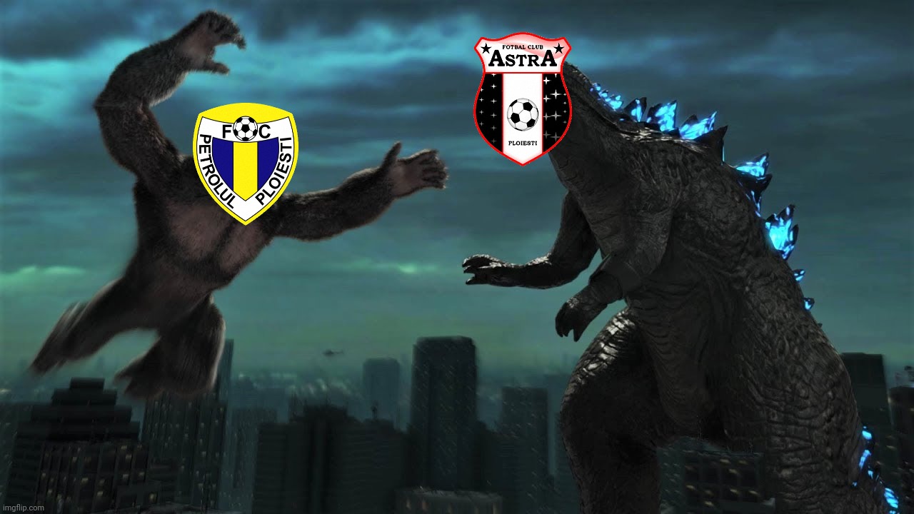 Petrolul vs Astra in romanian cup quarterfinals | image tagged in memes,fotbal,petrolul,astra,king kong,godzilla | made w/ Imgflip meme maker