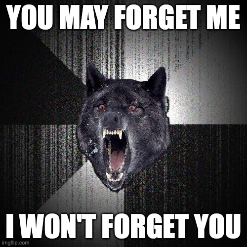 Insanity Wolf Meme | YOU MAY FORGET ME; I WON'T FORGET YOU | image tagged in memes,insanity wolf | made w/ Imgflip meme maker