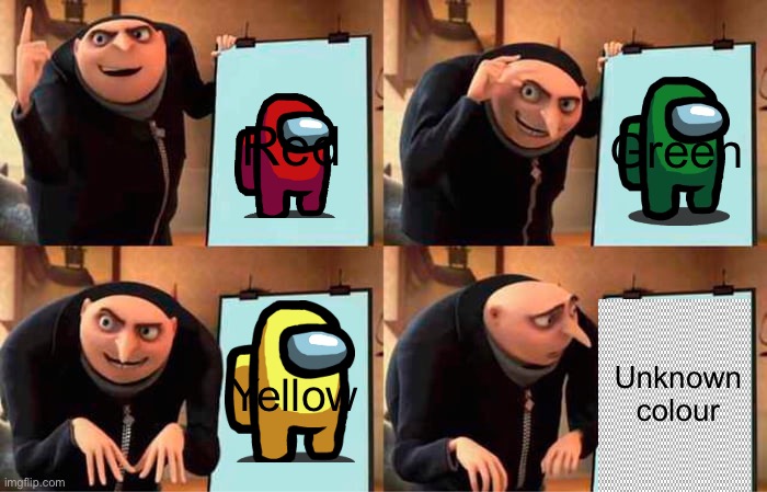 Colours | Red; Green; Yellow; Unknown colour | image tagged in memes,gru's plan | made w/ Imgflip meme maker