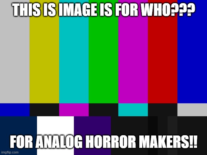 analog horror memes | THIS IS IMAGE IS FOR WHO??? FOR ANALOG HORROR MAKERS!! | image tagged in color bars | made w/ Imgflip meme maker
