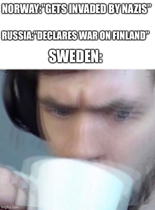 Concerned Sean Intensifies | NORWAY:”GETS INVADED BY NAZIS”; RUSSIA:”DECLARES WAR ON FINLAND”; SWEDEN: | image tagged in concerned sean intensifies,memes,funny memes,ww2,funny | made w/ Imgflip meme maker