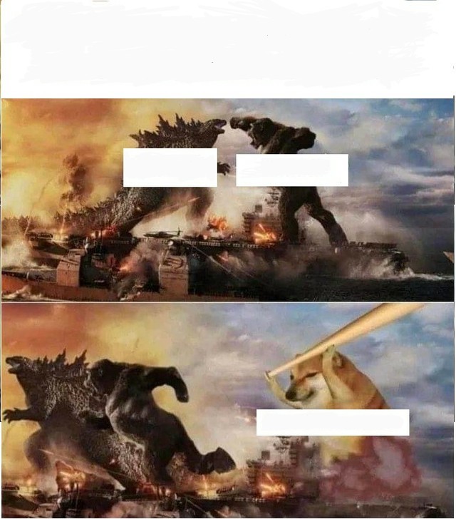 Godzilla Kong Doge fighting Blank Meme Template