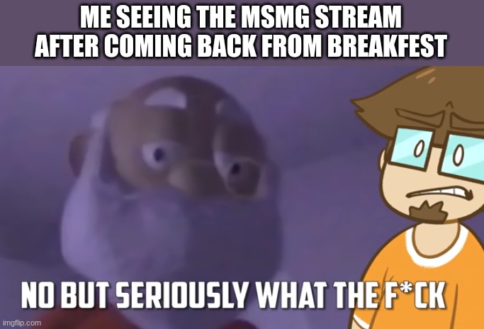 WTF | ME SEEING THE MSMG STREAM AFTER COMING BACK FROM BREAKFEST | made w/ Imgflip meme maker