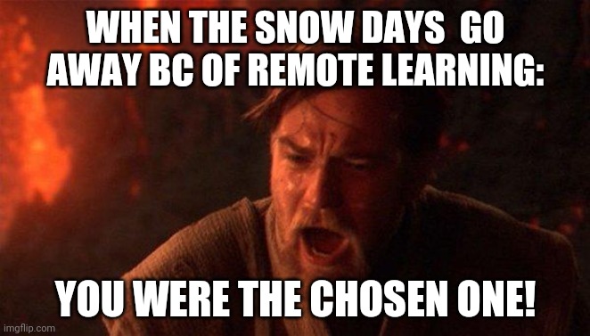 Ugh |  WHEN THE SNOW DAYS  GO AWAY BC OF REMOTE LEARNING:; YOU WERE THE CHOSEN ONE! | image tagged in memes,you were the chosen one star wars | made w/ Imgflip meme maker