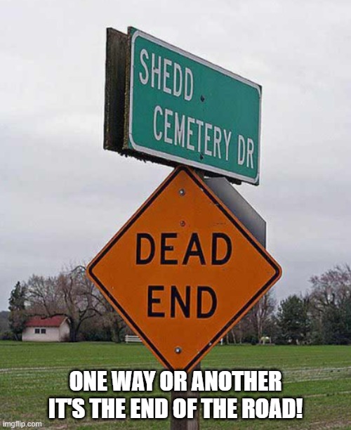 ONE WAY OR ANOTHER
IT'S THE END OF THE ROAD! | image tagged in real road signs | made w/ Imgflip meme maker