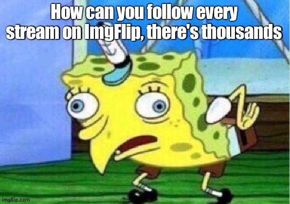 Impossible | How can you follow every stream on ImgFlip, there's thousands | image tagged in memes,mocking spongebob,impossible,stream,imgflip | made w/ Imgflip meme maker