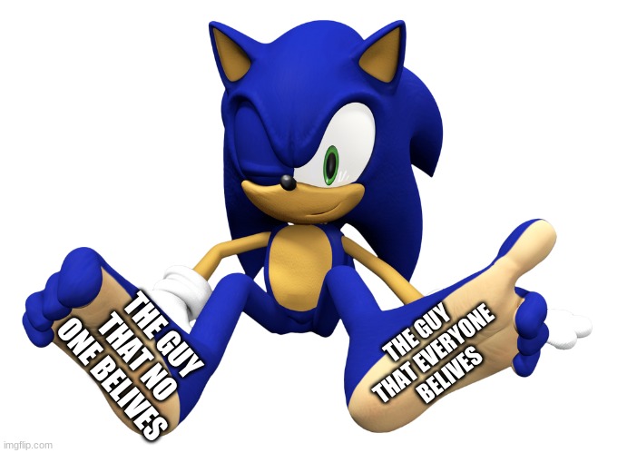 Huh. | THE GUY THAT NO ONE BELIVES; THE GUY THAT EVERYONE BELIVES | image tagged in sonic feet | made w/ Imgflip meme maker