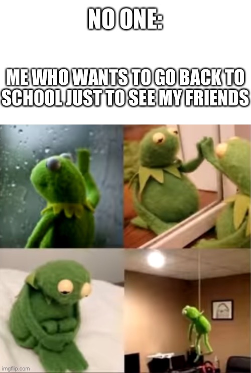 I miss them | NO ONE:; ME WHO WANTS TO GO BACK TO SCHOOL JUST TO SEE MY FRIENDS | image tagged in friends,virtual | made w/ Imgflip meme maker