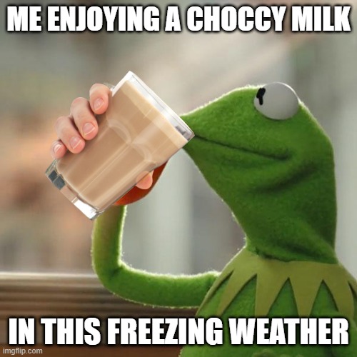 But That's None Of My Business | ME ENJOYING A CHOCCY MILK; IN THIS FREEZING WEATHER | image tagged in memes,but that's none of my business,kermit the frog | made w/ Imgflip meme maker