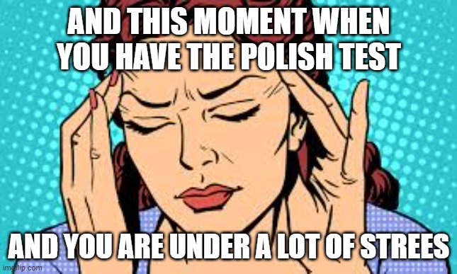 asd | AND THIS MOMENT WHEN YOU HAVE THE POLISH TEST; AND YOU ARE UNDER A LOT OF STREES | image tagged in asdddddddddddd | made w/ Imgflip meme maker