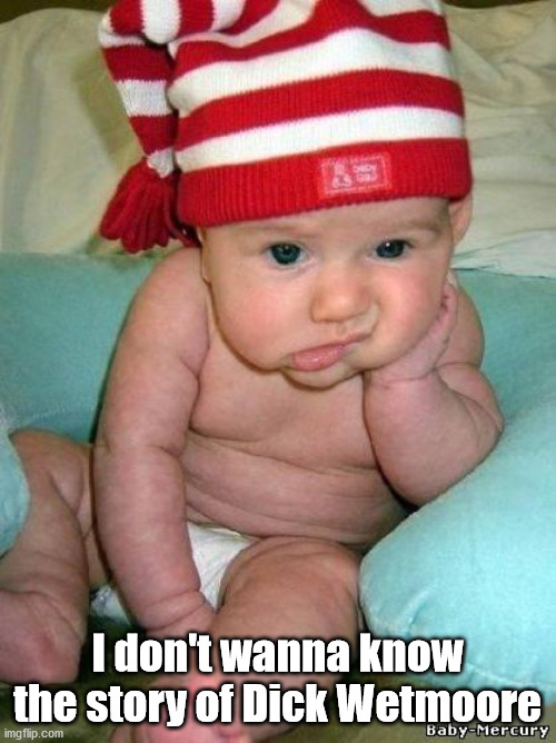 bored baby | I don't wanna know the story of Dick Wetmoore | image tagged in bored baby | made w/ Imgflip meme maker