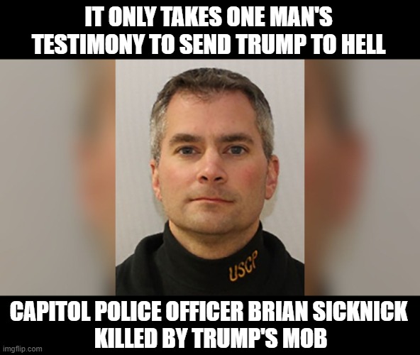 "I'm waiting for you Trump," says the ghost of Officer Sicknick. | IT ONLY TAKES ONE MAN'S TESTIMONY TO SEND TRUMP TO HELL; CAPITOL POLICE OFFICER BRIAN SICKNICK
 KILLED BY TRUMP'S MOB | image tagged in ghost,haunting,trump goes to hell | made w/ Imgflip meme maker