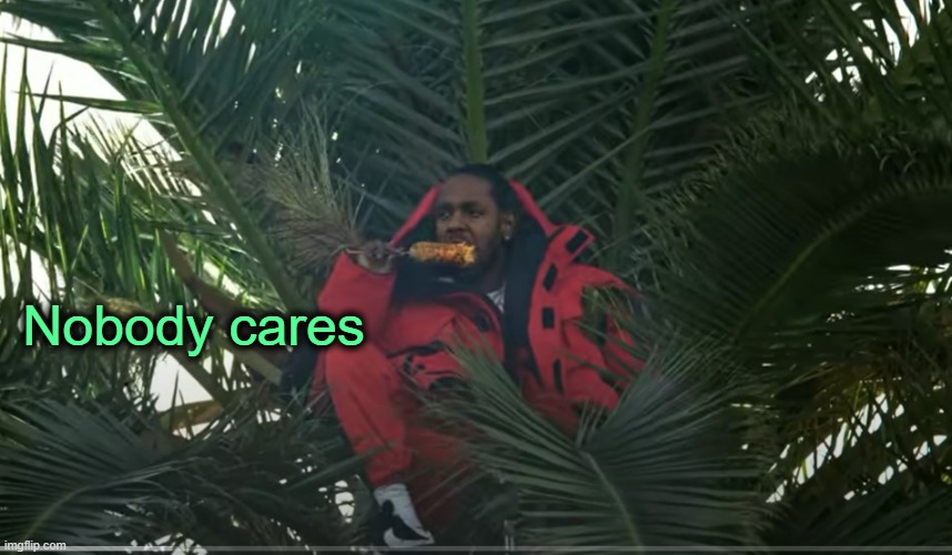 Kendrick eats corn on a palm tree. | Nobody cares | made w/ Imgflip meme maker