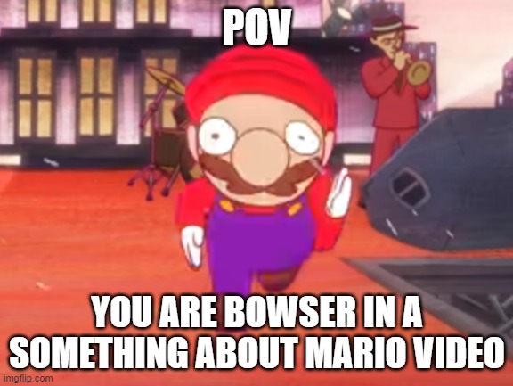 He always gets hurt badly | POV; YOU ARE BOWSER IN A SOMETHING ABOUT MARIO VIDEO | image tagged in mario pov | made w/ Imgflip meme maker