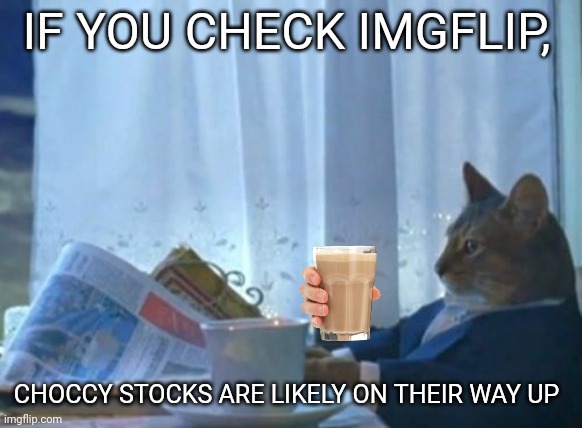 cats like their milk |  IF YOU CHECK IMGFLIP, CHOCCY STOCKS ARE LIKELY ON THEIR WAY UP | image tagged in memes,i should buy a boat cat,choccy milk,cat,funny meme | made w/ Imgflip meme maker
