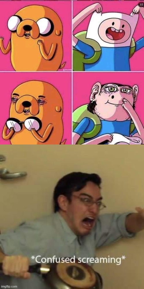 i will never look at adventure time the same again | image tagged in filthy frank confused scream | made w/ Imgflip meme maker